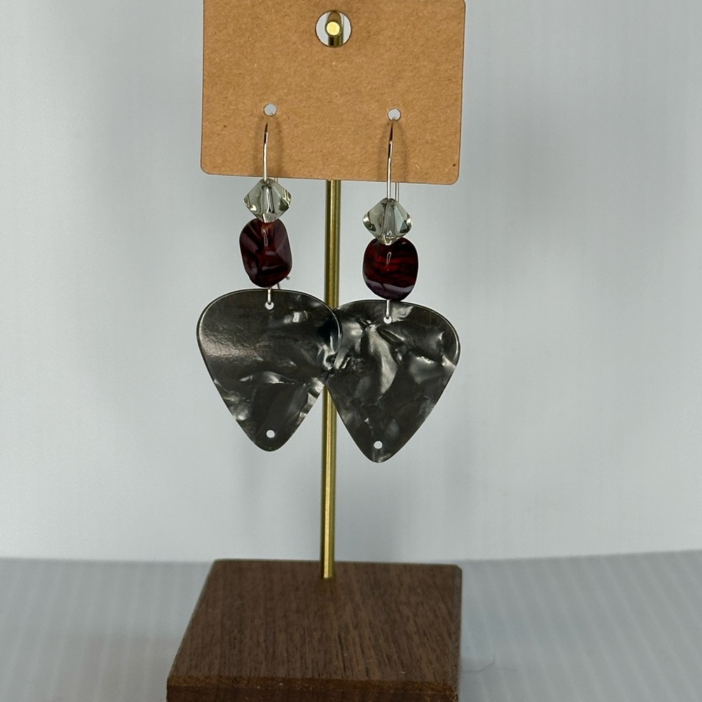 Grey Guitar Pick Beaded Earrings